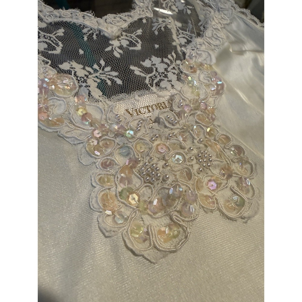 Vintage Victoria's Secret Gold Label Bridal Robe Embellished Slip Gown Ivory - Picture 9 of 16